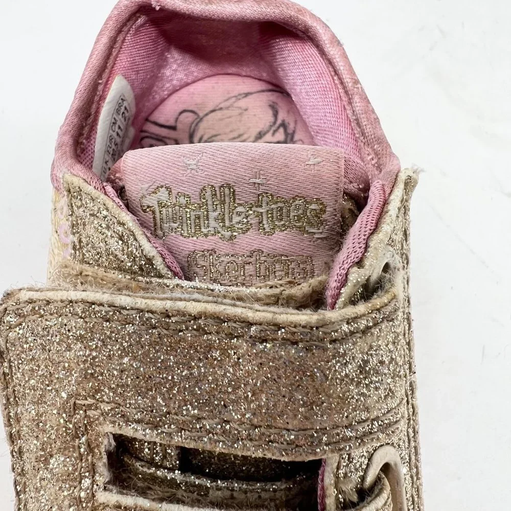 Skechers Girls Twinkle‎ Toes Pink Gold Glitter Hearts Size 5